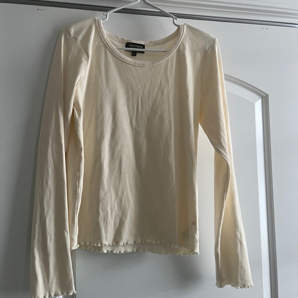 Unknown Supply Cream Long Sleeve Top with lettuce detail
